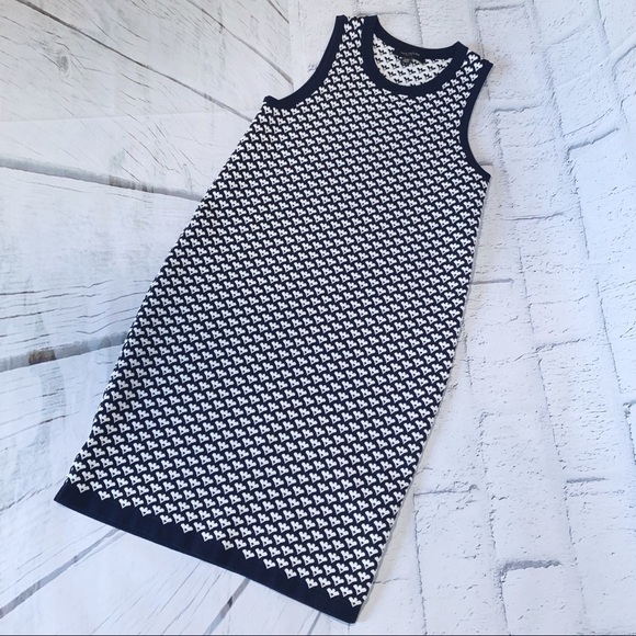 LIKE NEW ANN TAYLOR PETITE Navy/White Knit Dress - Picture 1 of 4
